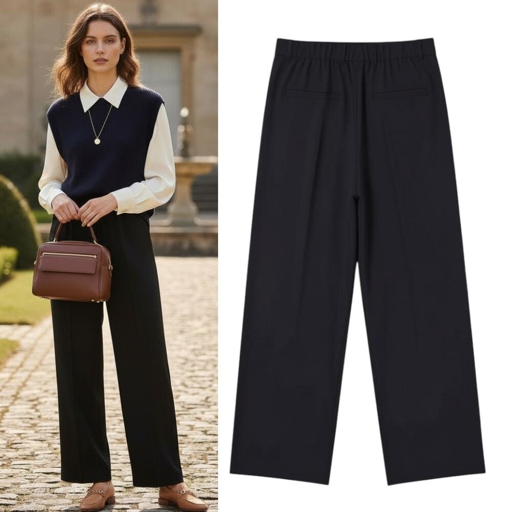 JM Collection Pants Women's Sz M Black Crepe Elastic Waist Straight Leg Pull on